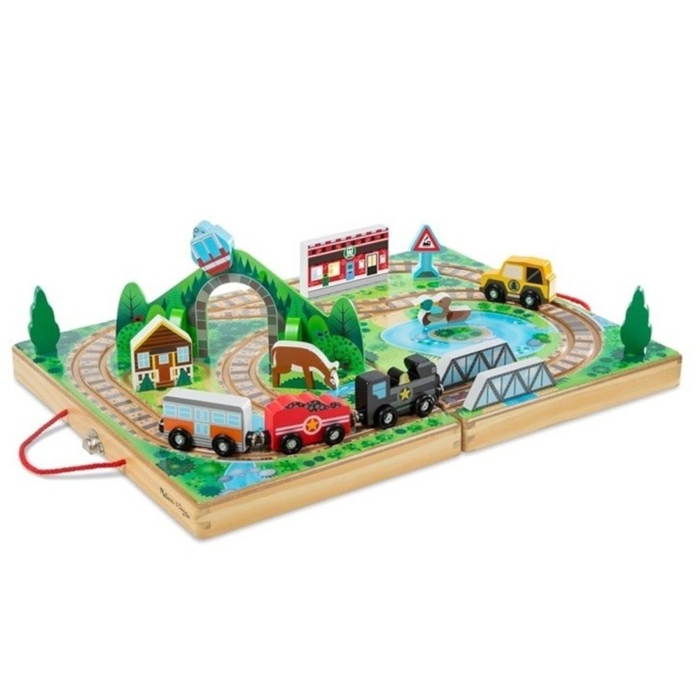 Melissa & Doug Take-Along Railroad Tabletop Playset Wooden Train Toys Complete!